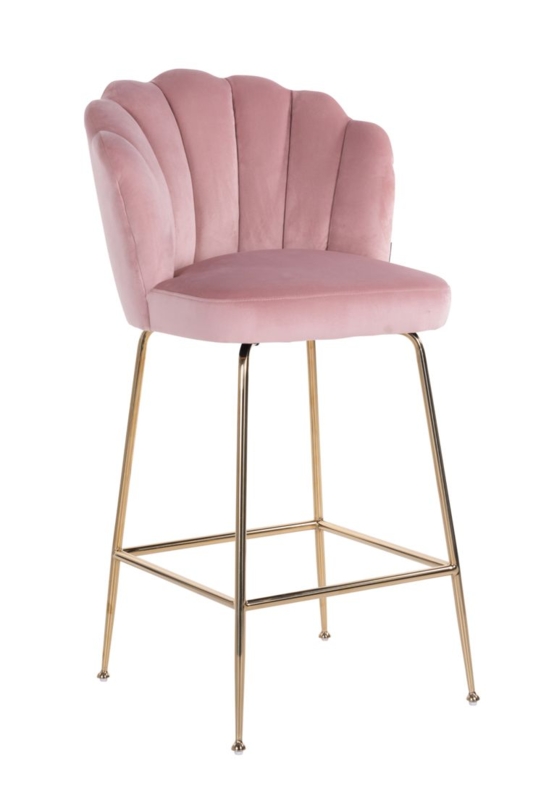 Scalloped Pink Velvet Upholstered Bar Stool
