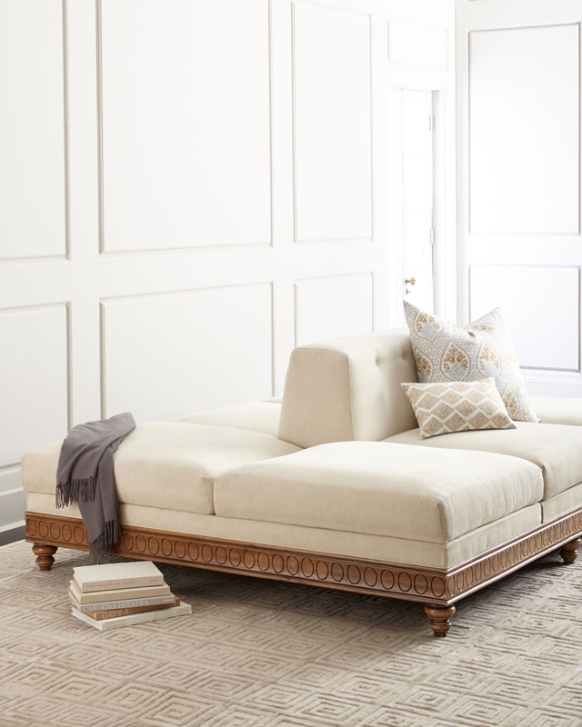 Serena Double-Sided Beige Sofa with Wooden Base