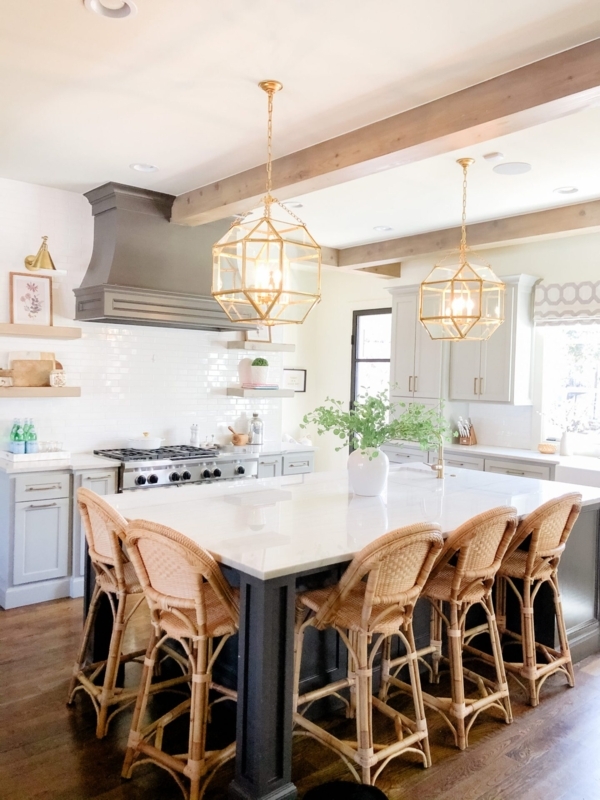 Serena & Lily Riviera Rattan Counter Stools in Kitchen