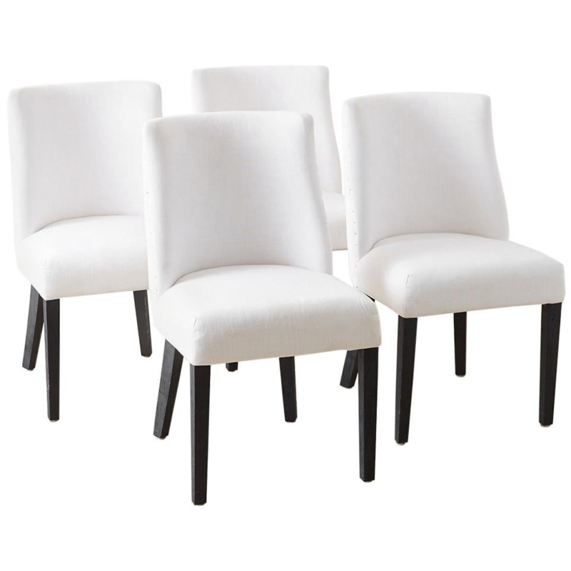 Set of Four White French Barrel Back Dining Chairs