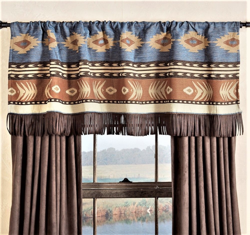 Sierra Blue Southwestern Valance with Fringe Detailing