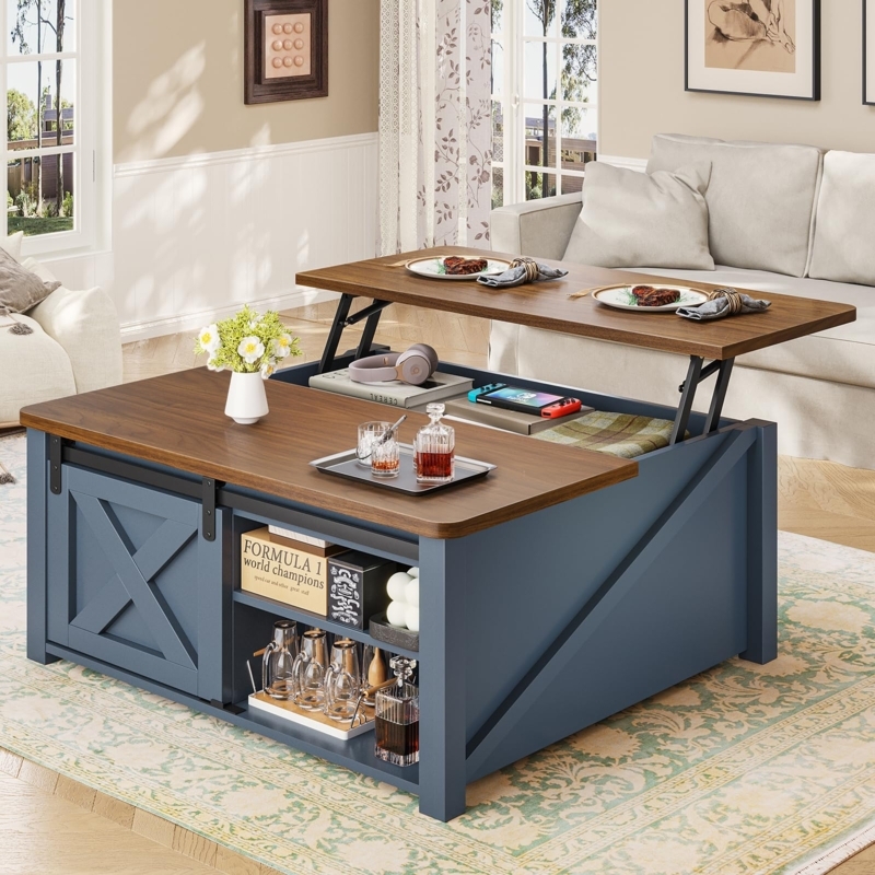 Sky Blue Dual Function Coffee Table with Storage
