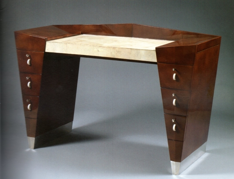 Sleek Art Deco Wooden Writing Desk with Drawers