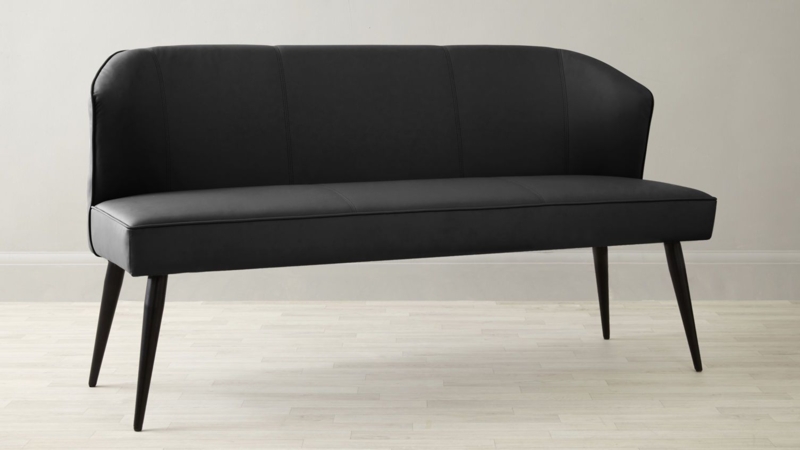 Sleek Black Leather 3-Seater Dining Bench
