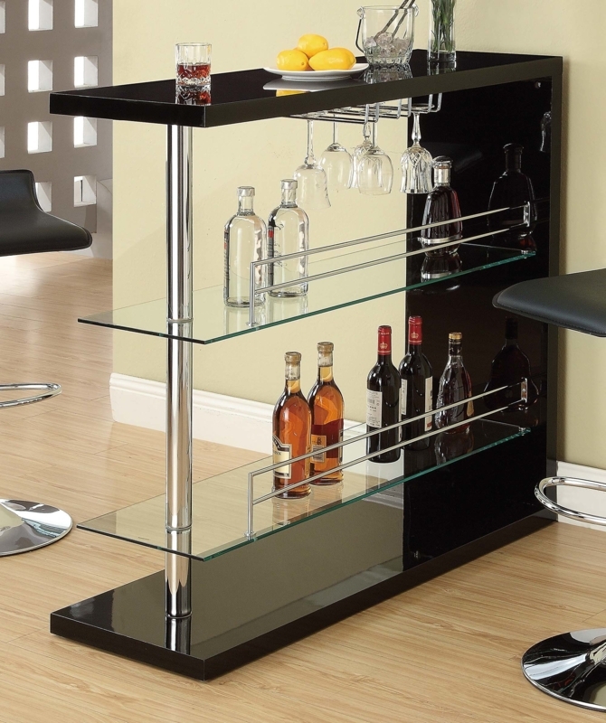 Sleek Contemporary Black Glass Bar Unit