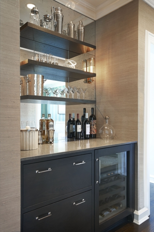Sleek Contemporary Home Bar with Glass Shelves
