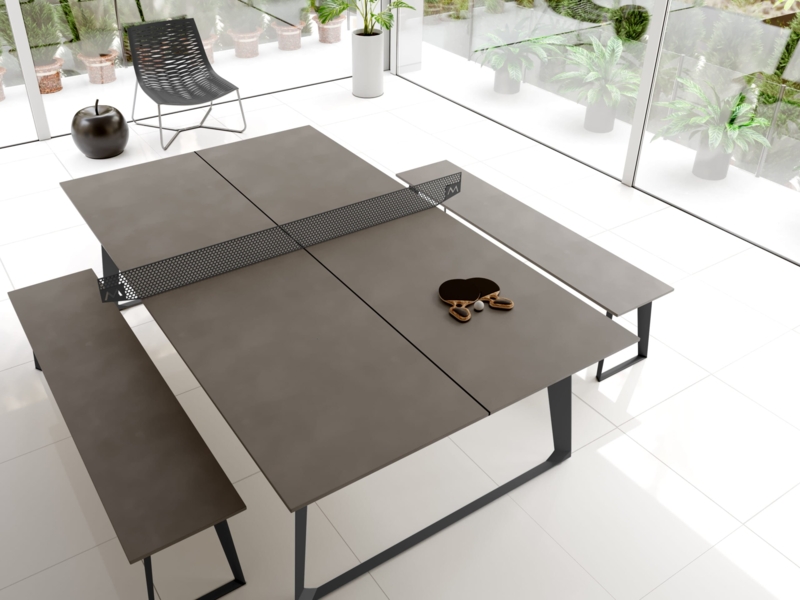 Sleek Modern Ping Pong Table with Benches