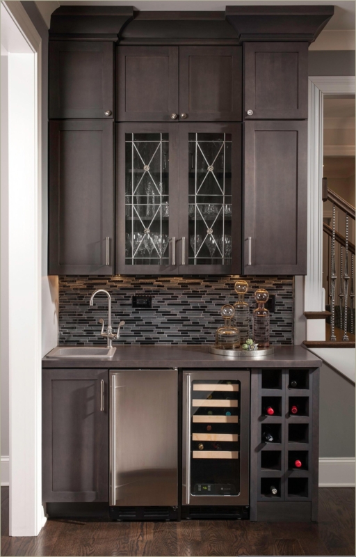 Sleek Modern Wet Bar Cabinets with Glass Doors