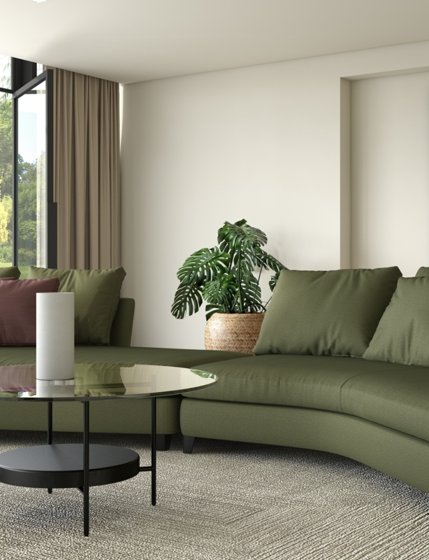 Small Green Curved Conversation Sofa in Living Room