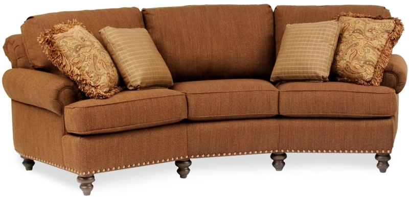 Smith Brothers Brown Curved Sofa with Nailhead Trim