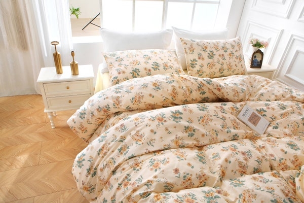 Soft Floral Ruffle Cotton Duvet Cover Set