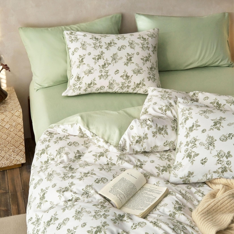 Soft Green Floral Vintage Inspired Bedding Set