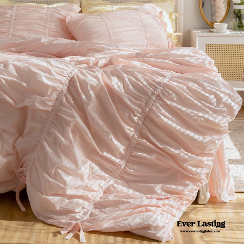 Soft Pink Coquette Ruffle Bedding Set with Ties