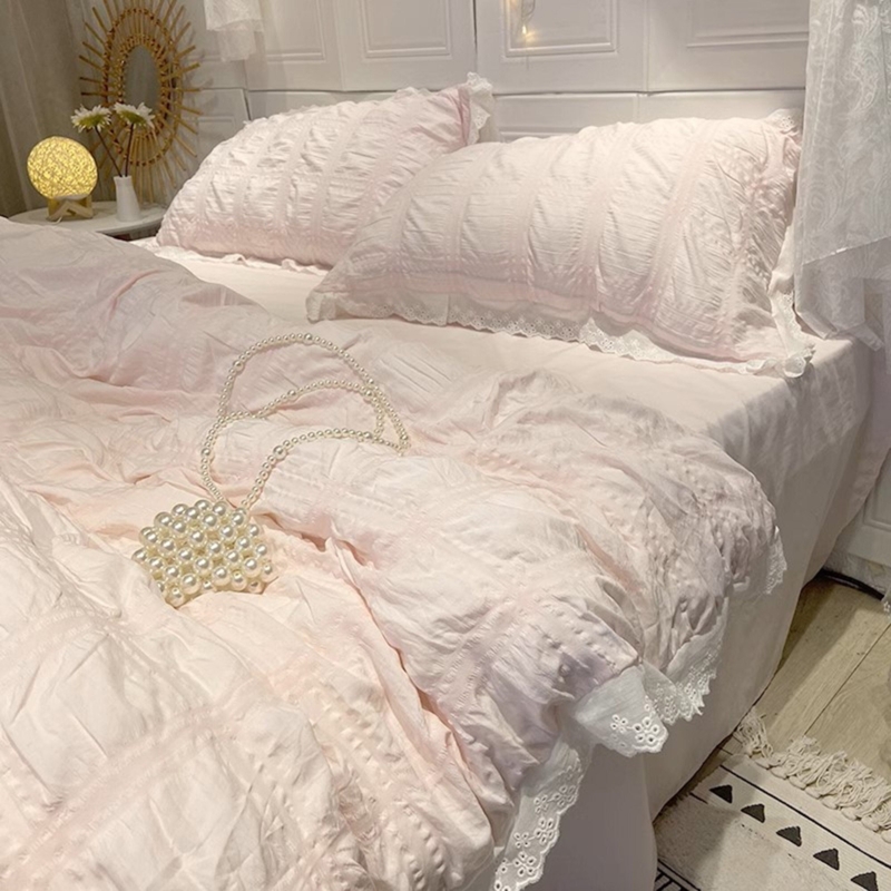 Soft Pink Ruffle Cotton Duvet Cover Set
