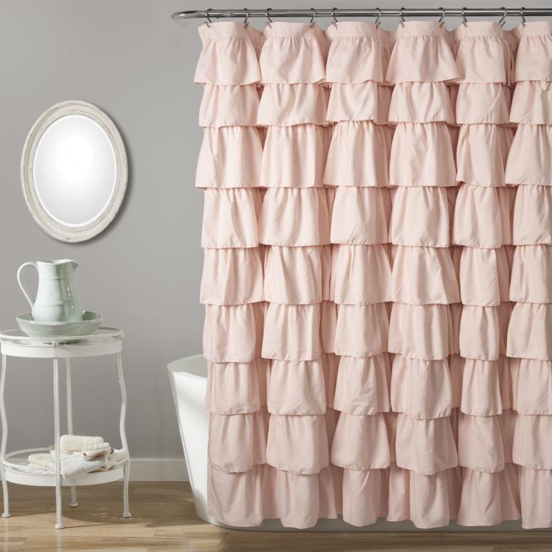 Soft Pink Ruffle Shower Curtain for Farmhouse Bathroom