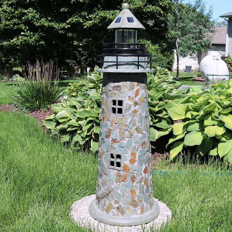 Solar-Powered Mosaic Garden Lighthouse Decoration