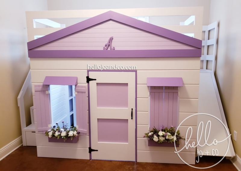 Solid Wood Lavender and White Playhouse Loft Bed