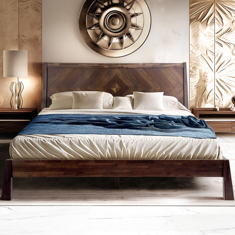 Solid Wood Platform Bed Frame with Headboard