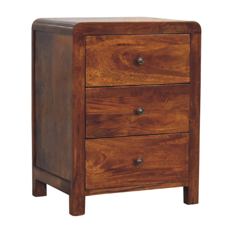 Solid Wood Three-Drawer Nightstand with Rounded Edges