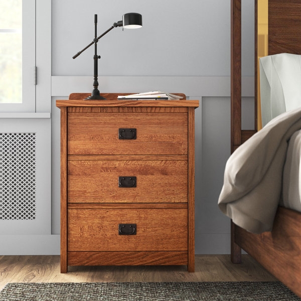 Solid Wood Three-Drawer Nightstand with Rustic Finish