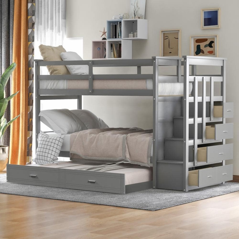 Space-Saving Modern Gray Loft Bed with Stairs