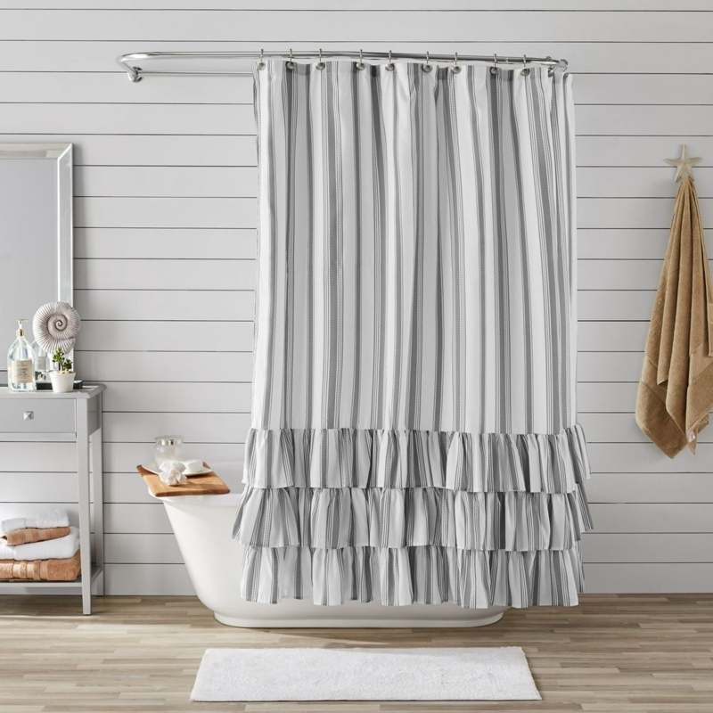 Striped Ruffle Polyester Microfiber Shower Curtain