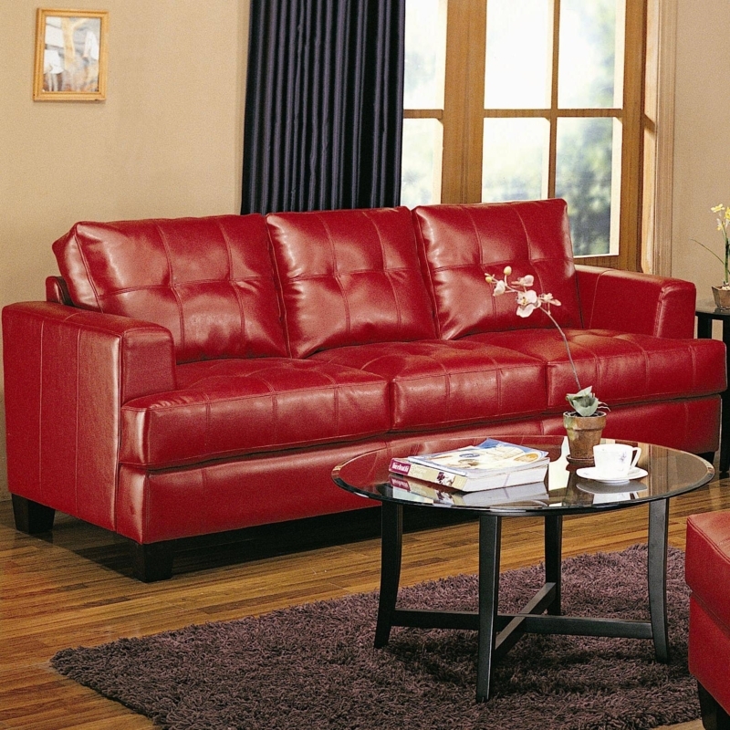 Stylish Dark Red Leather Couch Living Room Ideas