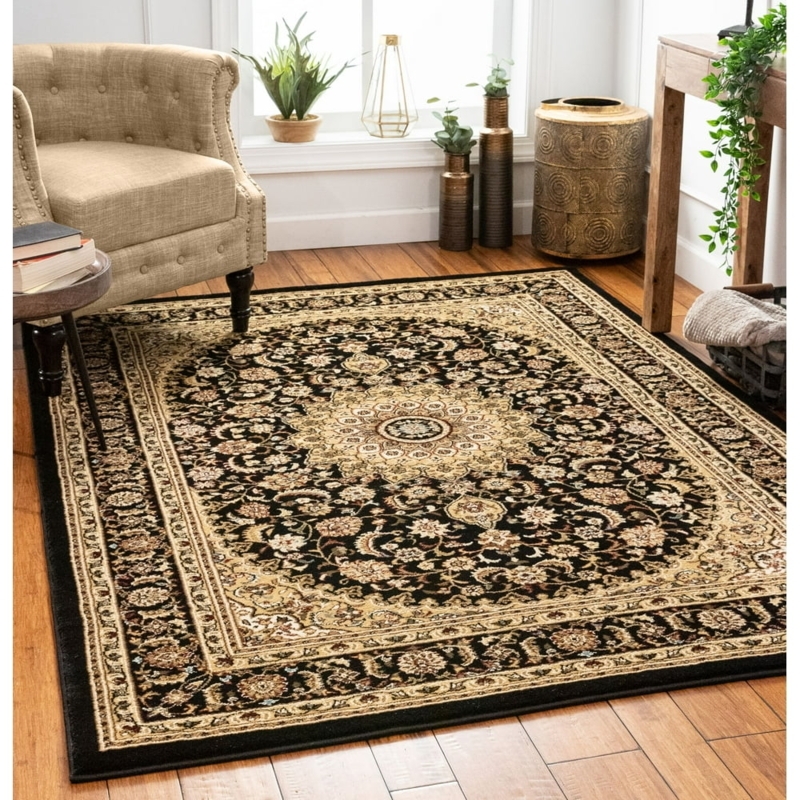 Sultan Medallion Black Oriental Persian Area Rug