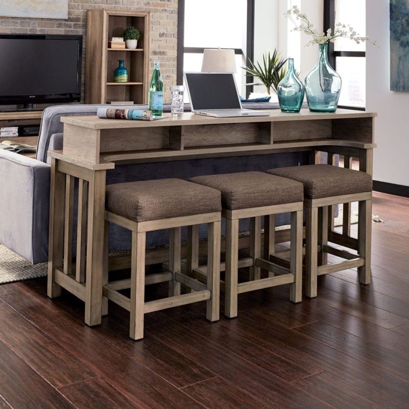 Sun Valley Wood Sofa Table with Cushioned Stools
