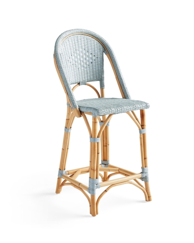 Sunwashed Riviera Rattan Counter Stool with Light Blue Weave