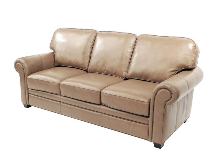 Taupe Genuine Leather Sofa with Classic Rolled Arms