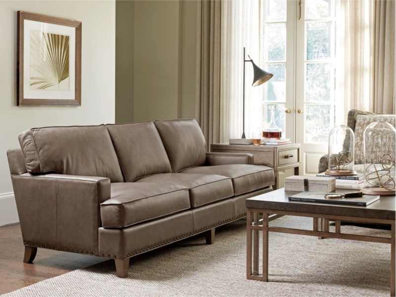 Taupe Leather Sofa in Contemporary Living Room