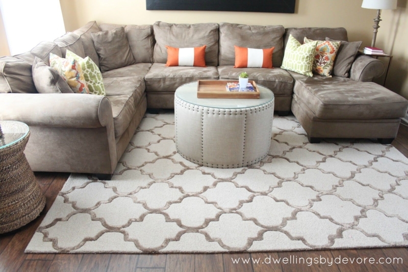 Taupe Sectional Sofa with Accent Color Pillows