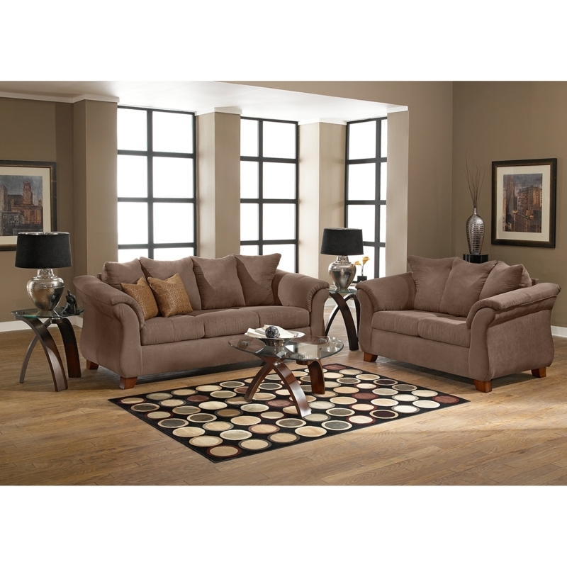 Taupe Sofa Set with Glass Coffee Tables and Area Rug