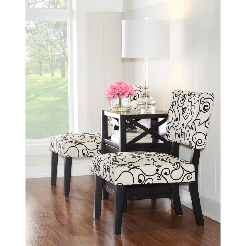 Taylor Black and White Swirl Pattern Accent Chairs