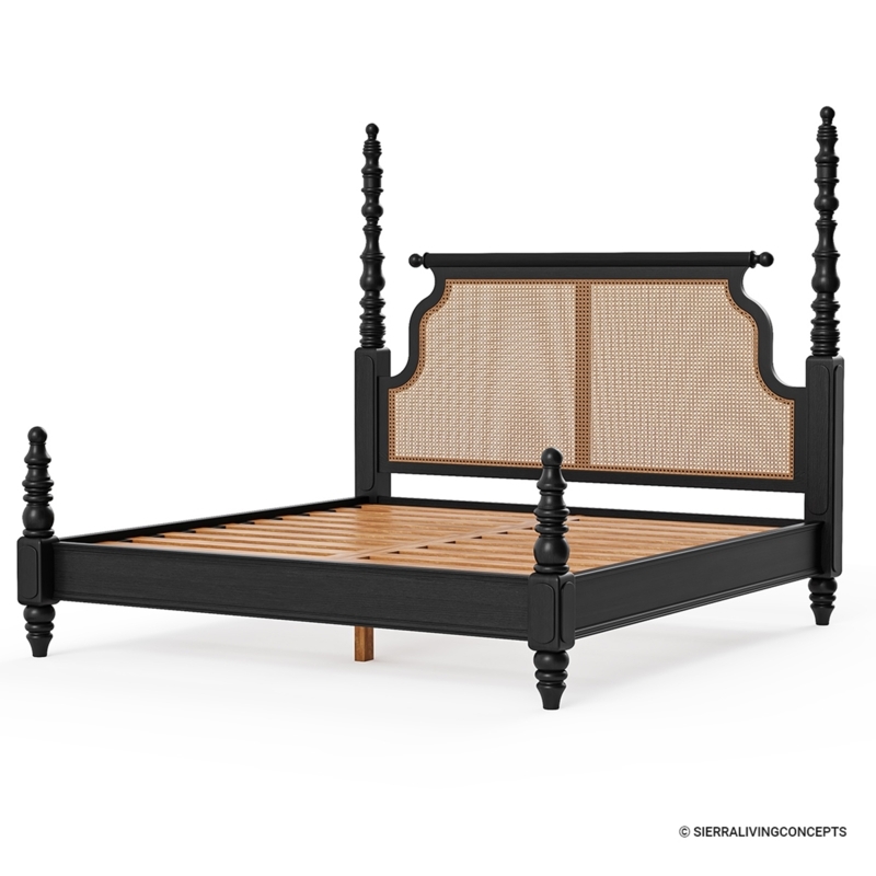 Thetford Black Four Poster Bed with Cane Headboard