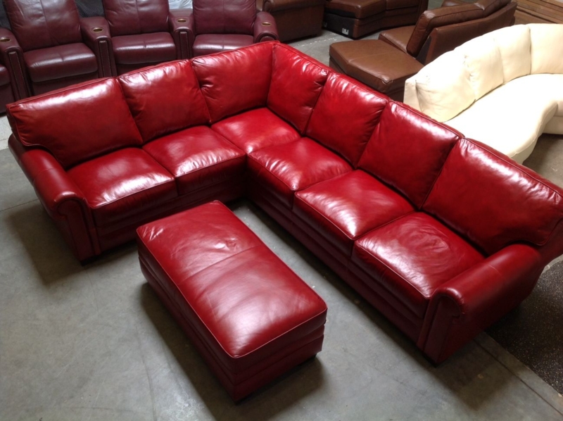 This beautiful red leather sectional just arrived for a customer, great ...