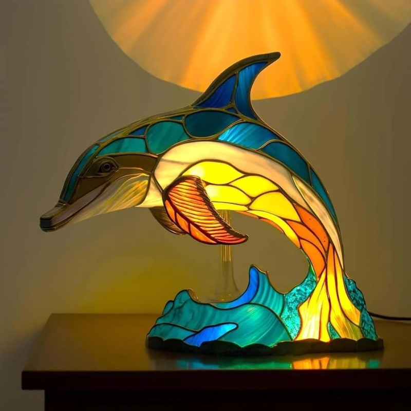 Tiffany Style Stained Glass Dolphin Table Lamp