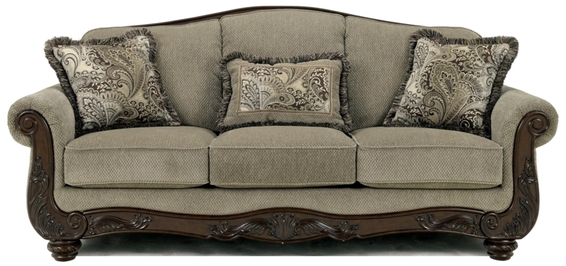 Traditional Camel Back Sofa with Ornate Wood Frame