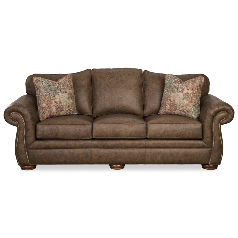 Traditional Camelback Leather Sofa with Nailhead Trim