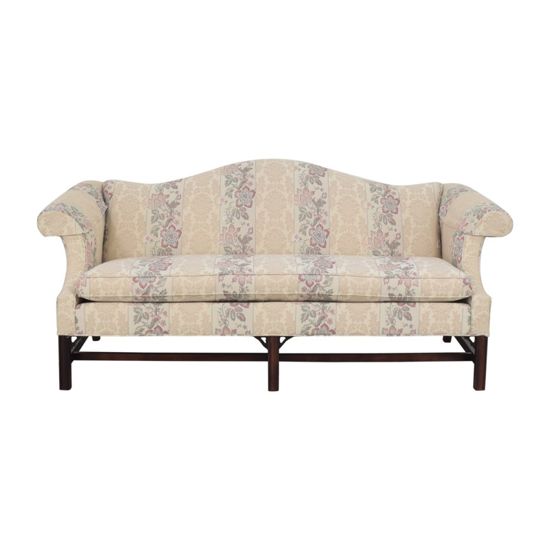 Traditional Floral Camel Back Sofa with Wooden Base