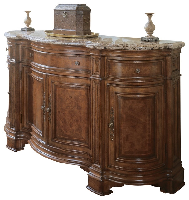 Traditional Marble Top Dining Room Sideboard Credenza