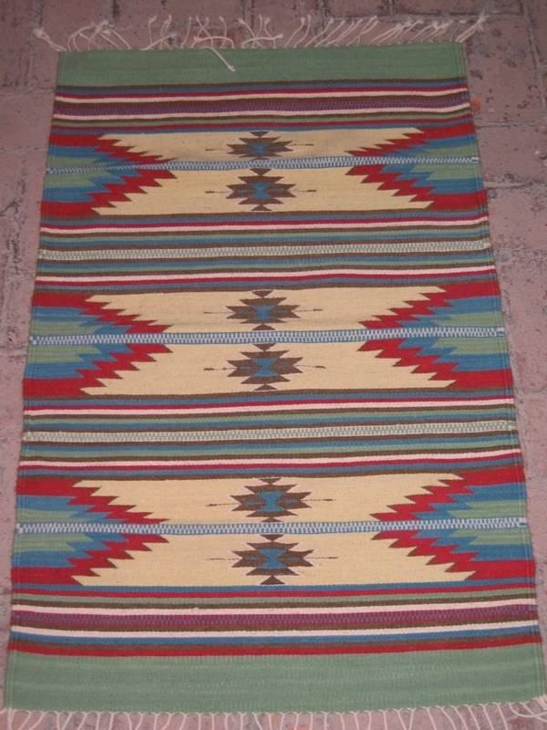 Traditional Oaxaca Mexican Rug with Geometric Patterns