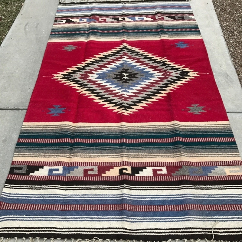 Traditional Zapotec Red Handwoven Geometric Rug