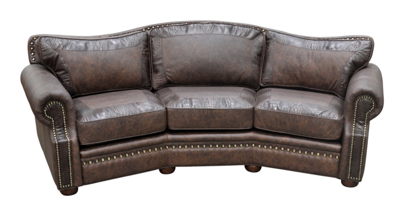 Tucson Brown Leather Conversation Sofa with Nailhead Trim