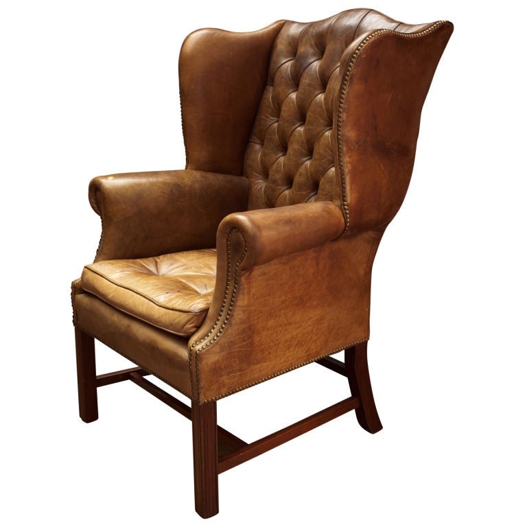 Tufted Leather Wingback Library Chair at 1stDibs
