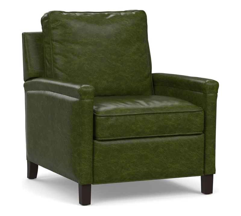 Tyler Leather Square Arm Recliner | Leather recliner, Green leather ...