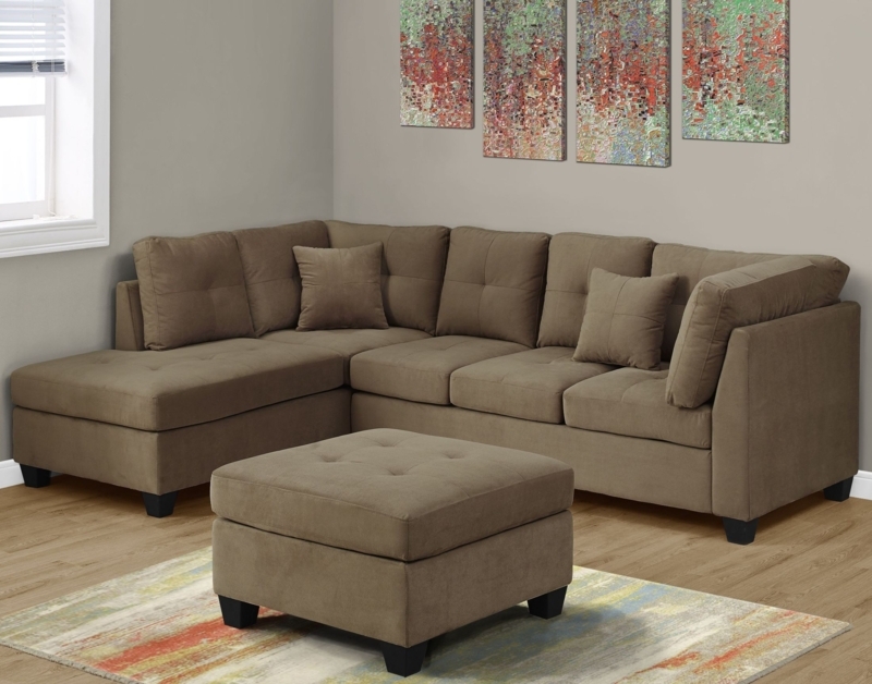 Ultra-Soft Light Brown Velvet Sectional Sofa with Ottoman