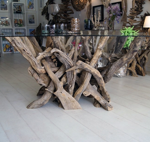 Unique Driftwood Coffee Table with Glass Top