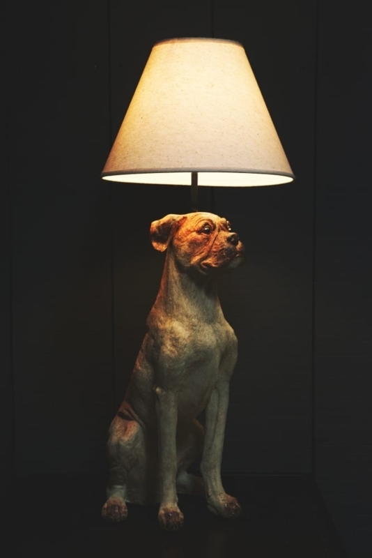 Unique Sitting Dog Table Lamp with Fabric Shade